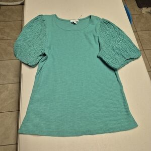 Nine West Teal Textured Sleeve Blouse